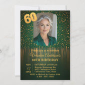 Elegant Emerald Gold Glitter 60th Birthday Party 招待状 (正面)