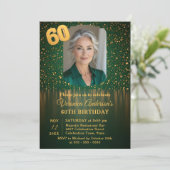 Elegant Emerald Gold Glitter 60th Birthday Party 招待状 (スタンド正面)