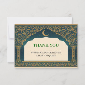 Elegant Emerald & Gold Ornate Arch Thank You Card サンキューカード