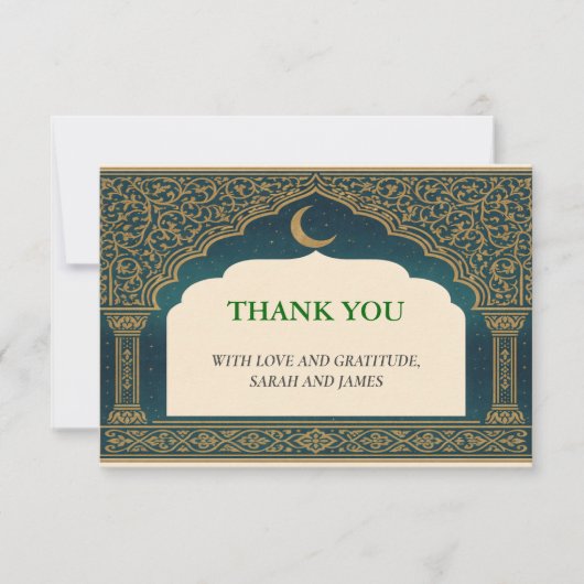 Elegant Emerald & Gold Ornate Arch Thank You Card サンキューカード (正面)
