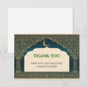 Elegant Emerald & Gold Ornate Arch Thank You Card サンキューカード (正面/裏面)