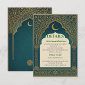 Elegant Emerald & Gold Ornate Arch Wedding Details エンクロージャーカード (正面/裏面)