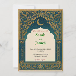 Elegant Emerald & Gold Ornate Arch Wedding Invitat 招待状