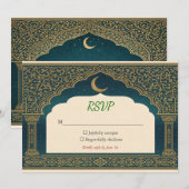 Elegant Emerald & Gold Ornate Arch Wedding RSVP (正面/裏面)