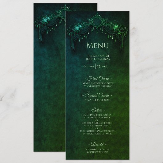 Elegant emerald Gothic Halloween Wedding Menu メニュー (正面/裏面)