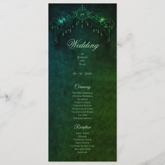 Elegant emerald Gothic Halloween Wedding Program メニュー (正面)