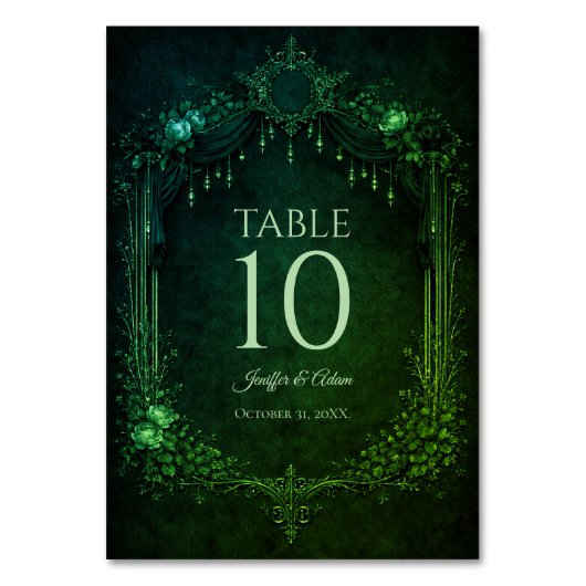 Elegant emerald Gothic Wedding Table number テーブルナンバー (正面)