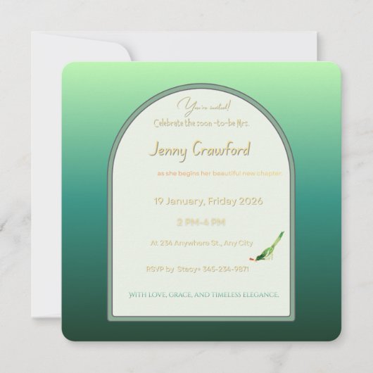 Elegant Emerald Green Arch Bridal Shower  招待状 (正面)