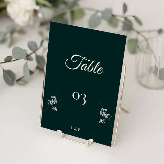 Elegant Emerald Green baby's breath Wedding テーブルナンバー