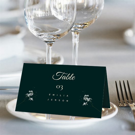 Elegant Emerald Green baby's breath Wedding プレイスカード