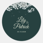 Elegant Emerald Green baby's breath Wedding ラウンドシール (正面)