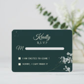 Elegant Emerald Green baby's breath Wedding 出欠カード (スタンド正面)