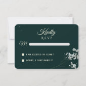 Elegant Emerald Green baby's breath Wedding 出欠カード (正面)