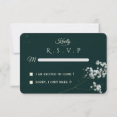 Elegant Emerald Green baby's breath Wedding 出欠カード (正面)