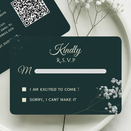 Elegant Emerald Green baby's breath Wedding 出欠カード