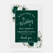 Elegant Emerald Green Boho Roses Wedding Welcome アクリルサイン (正面)