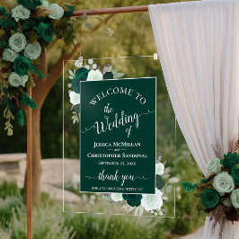 Elegant Emerald Green Boho Roses Wedding Welcome アクリルサイン