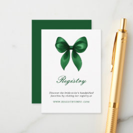 Elegant Emerald Green Bow Bridal Shower Registry エンクロージャーカード