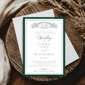 Elegant Emerald Green  Crest Monogram Wedding   In 招待状