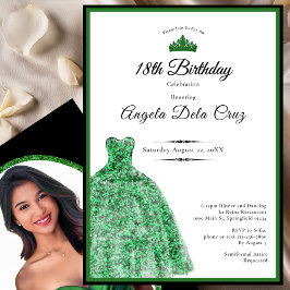 Elegant emerald green dress 18th birthday debut 招待状