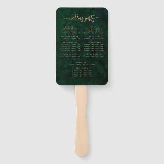 Elegant Emerald Green Floral Agate Wedding Program ハンドファン (裏面)