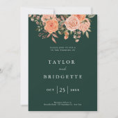 Elegant Emerald Green Floral Fall Wedding Welcome  招待状 (正面)