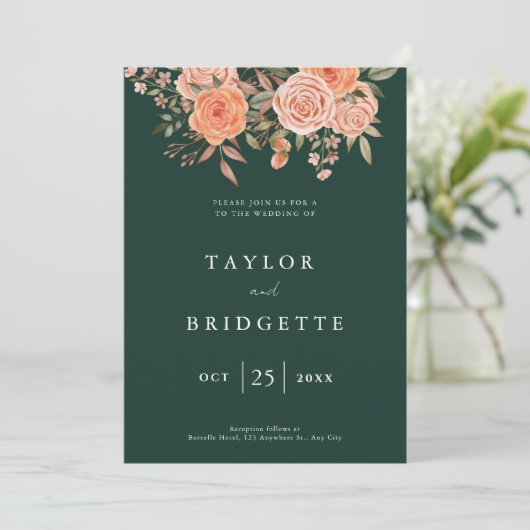 Elegant Emerald Green Floral Fall Wedding Welcome  招待状 (スタンド正面)