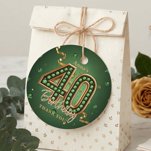 Elegant Emerald Green Gold 40th Birthday Luxury フェイバータグ