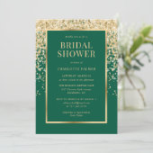 Elegant Emerald Green Gold Confetti Bridal Shower 招待状 (スタンド正面)
