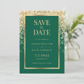 Elegant Emerald Green Gold Confetti Wedding セーブザデート (スタンド正面)