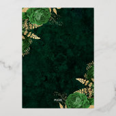 Elegant Emerald Green Gold Floral Wedding 箔招待状 (裏面)