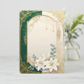 Elegant Emerald Green & Gold Lily Wedding Invitati 招待状 (スタンド正面)