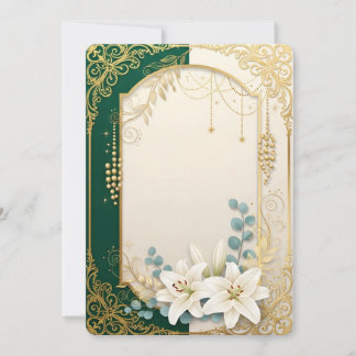 Elegant Emerald Green & Gold Lily Wedding Invitati 招待状
