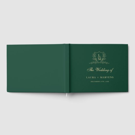 Elegant emerald Green  Grest Monogram Wedding ゲストブック (全面)