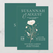 Elegant Emerald Green Ivory Floral Wedding 招待状 (正面/裏面)