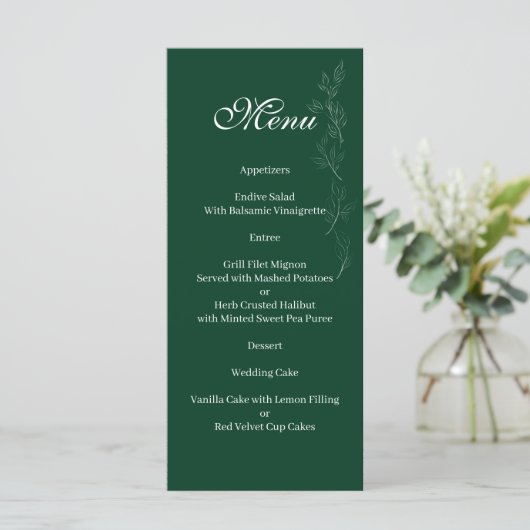 Elegant Emerald Green leaf Menu メニュー (スタンド正面)