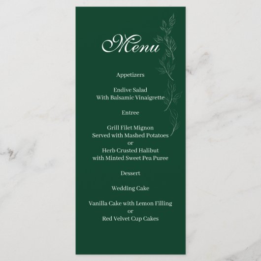 Elegant Emerald Green leaf Menu メニュー (正面)