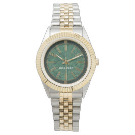 Elegant Emerald Green Marble & Gold Art Deco Watch 腕時計
