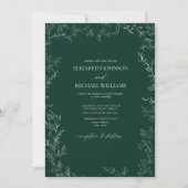 Elegant Emerald Green Minimal Leaf Details Wedding 招待状 (正面)