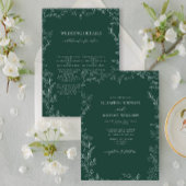 Elegant Emerald Green Minimal Leaf Details Wedding 招待状