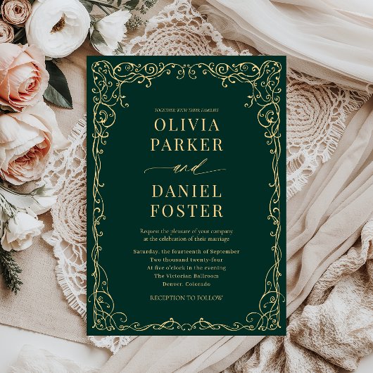 Elegant Emerald Green Minimalist Wedding 招待状