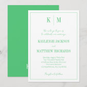 Elegant Emerald Green Monogram Wedding  招待状 (正面/裏面)