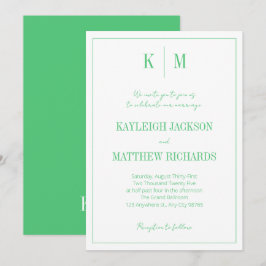 Elegant Emerald Green Monogram Wedding  招待状