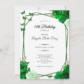 Elegant Emerald Green Rose 18th Birthday Debut  招待状 (正面)