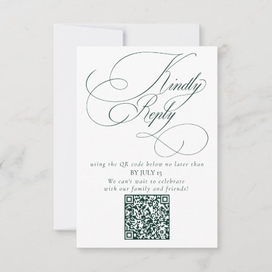 Elegant Emerald Green Wedding QR Code Please Reply 出欠カード (正面)