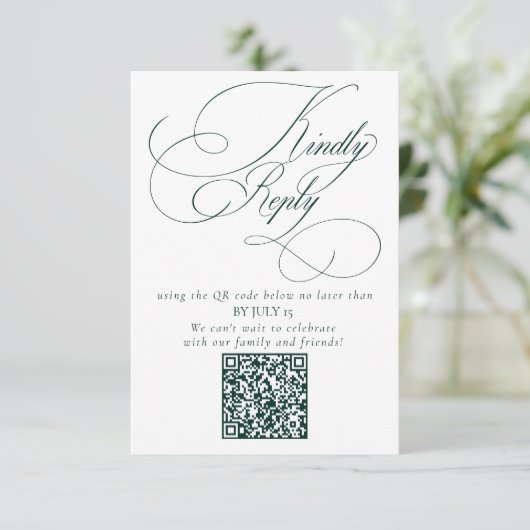 Elegant Emerald Green Wedding QR Code Please Reply 出欠カード (スタンド正面)