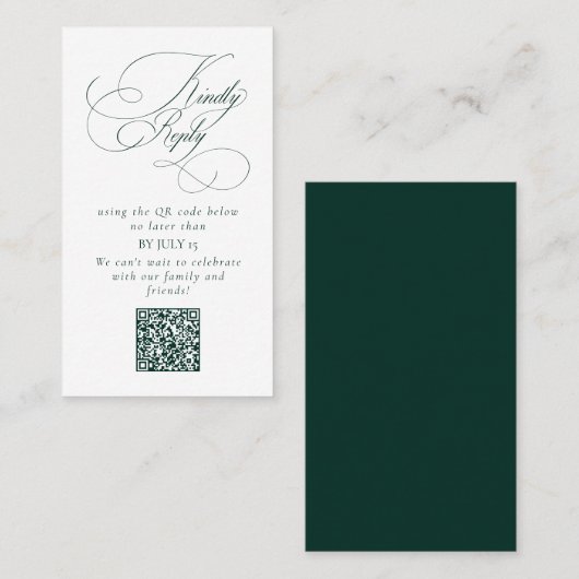 Elegant Emerald Green Wedding QR Code Please Reply 名刺 (正面/裏面)