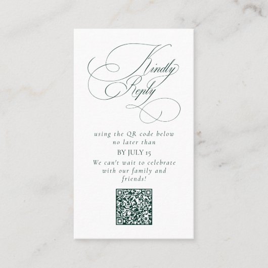 Elegant Emerald Green Wedding QR Code Please Reply 名刺 (正面)