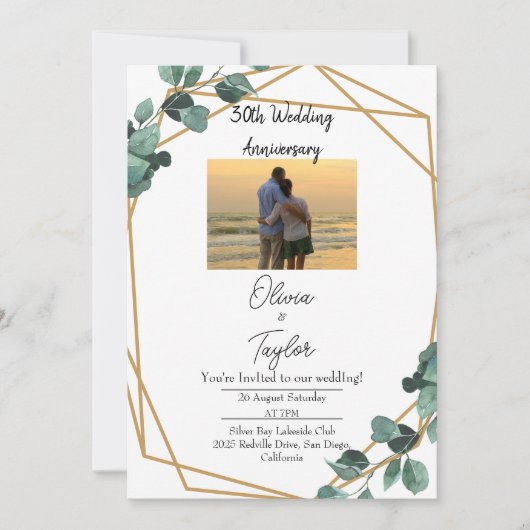 Elegant Emerald Greenery Wedding Anniversary  招待状 (正面)