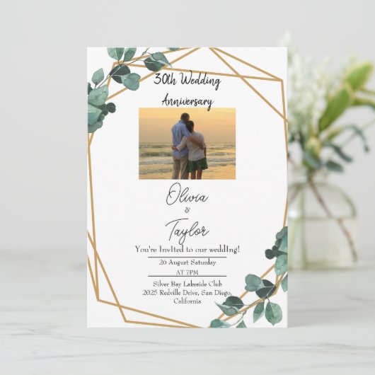 Elegant Emerald Greenery Wedding Anniversary  招待状 (スタンド正面)